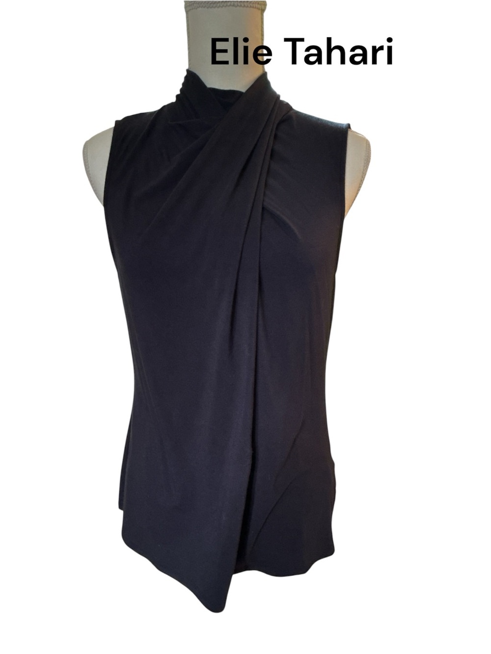 Elie Tahari Navy Sleeveless Draped Neck Camisole